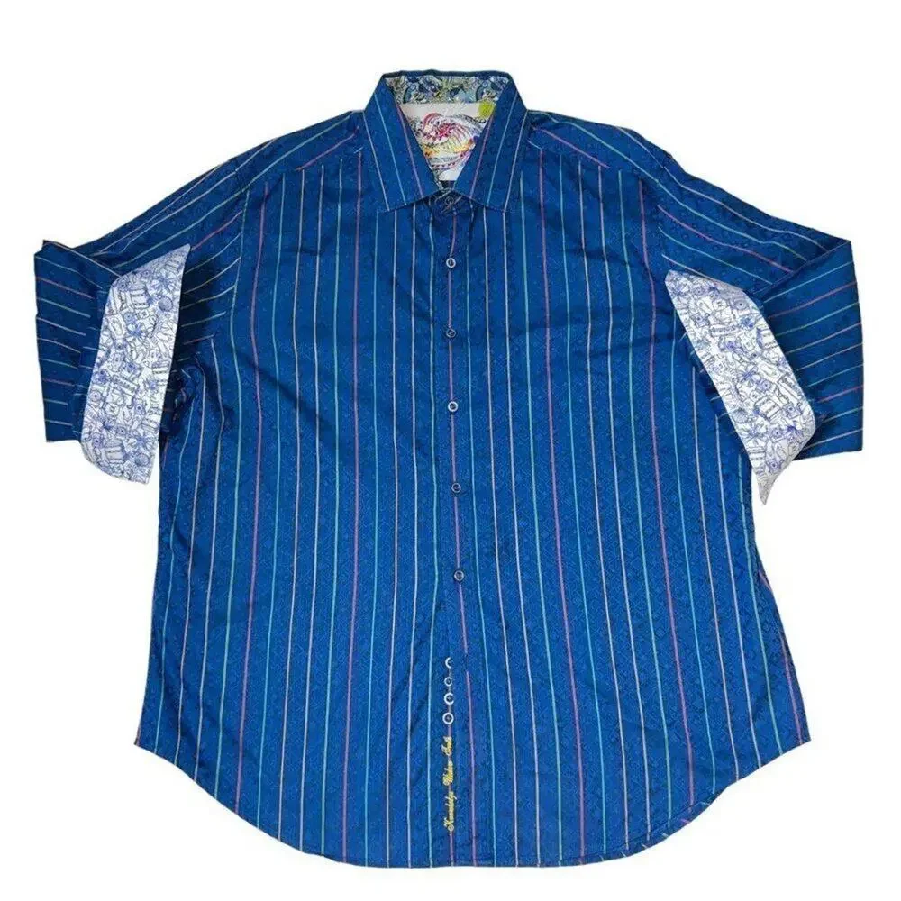 Robert‎ Graham Blue Button Down Dress Shirt Size 2XL